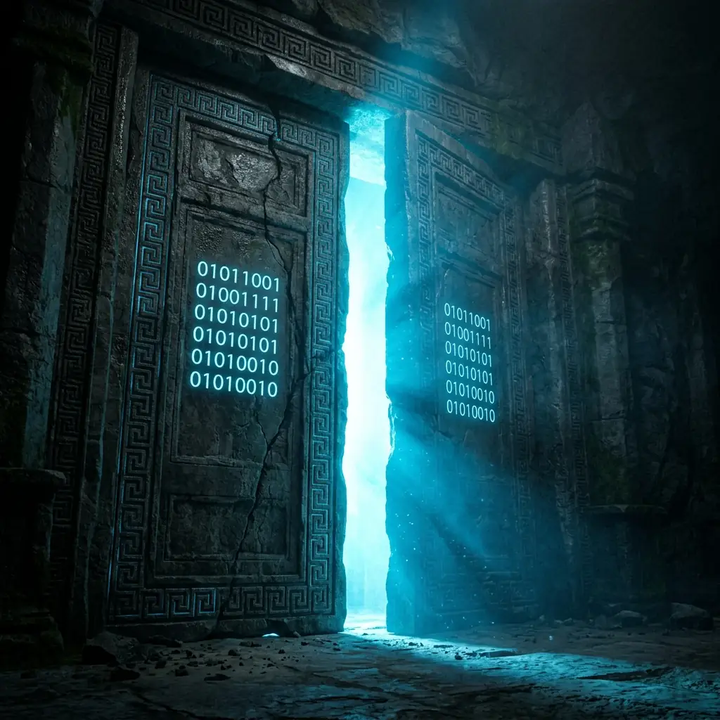 Glowing neon gates of Olympus